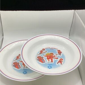 Vintage 1984 Winter Olympics Red Accent Ceramic Set of 2 Bowls